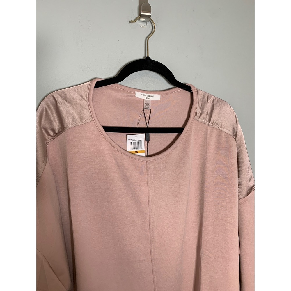 NEW Cable & Gauge Studio Pullover Top Womens 3X Adobe Rose Satin Shoulder‎ Trim - Picture 4 of 10